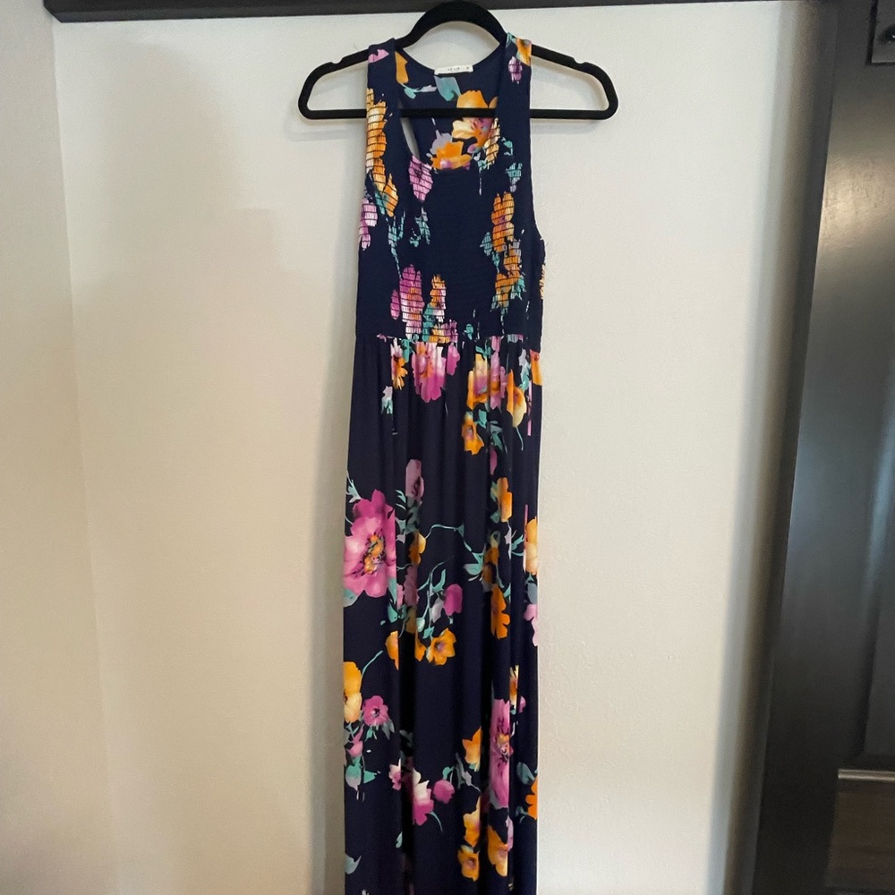 Le Lis Blue and Pink Halter Maxi Sundress